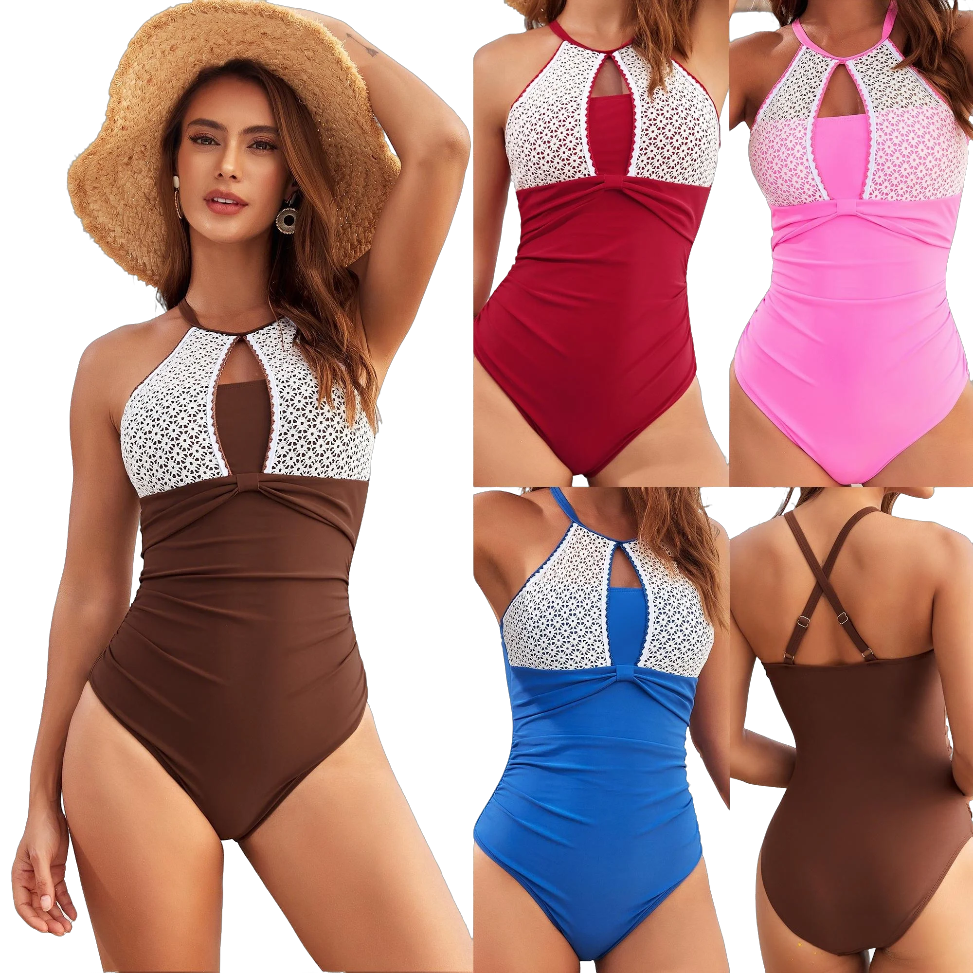 Hycool 2026 Women's One Piece Swimsuit Wrap Front Cutout Criss Cross Adjustable Straps Tie Back Swimwear