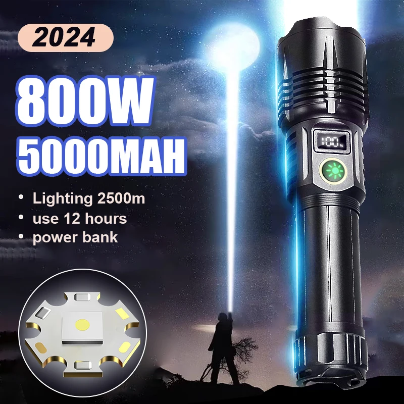 800W High Power Led Flashlight 300000lm Powerful Long Range Flashlight Rechargeable 5000mah Most Powerful Lantern Tactical Torch