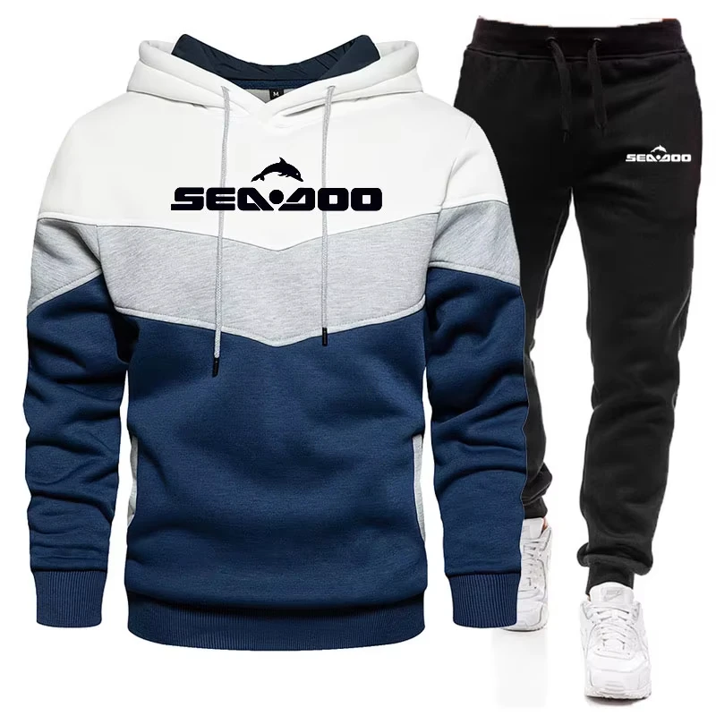 

Мужской принт, новый Sea Doo Moto, однотонный комплект для бега, брендовые модные толстовки, брендовые брюки, повседневный спортивный костюм, костюм-толстовка