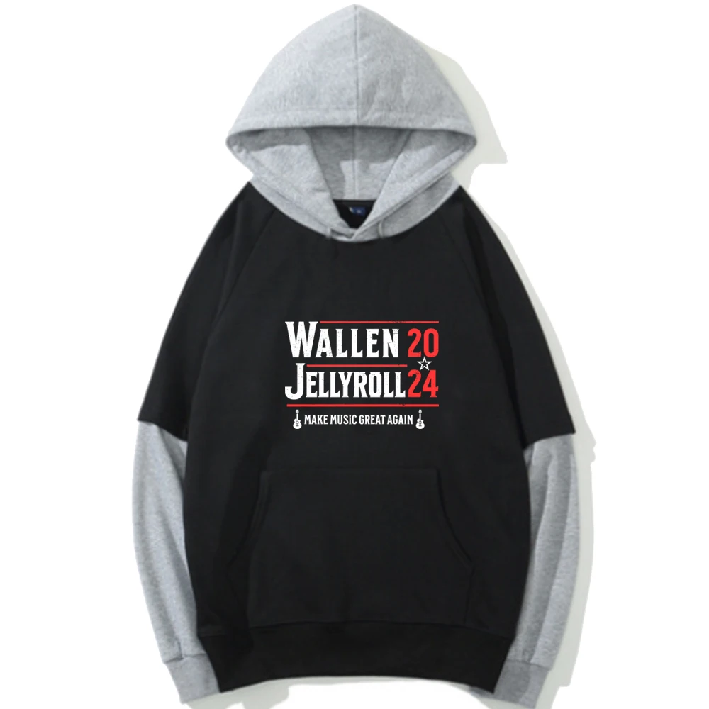 

Wallen JellyRoll Make Music Great Again 2024 Color Block Sweatshirt Unisex Music Fans Gift Hoodie Sprint and Autumn Long Sleeve