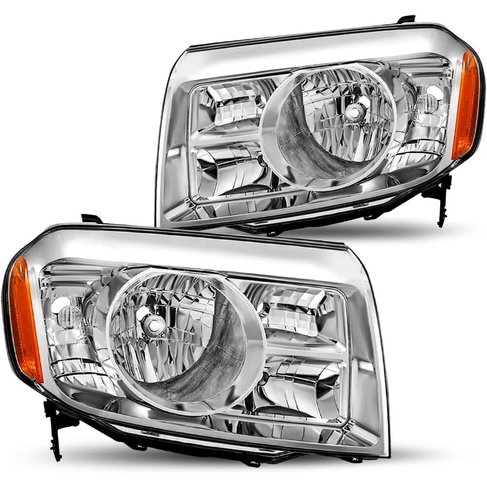 

Headlight Assembly Replacement Pair for 2009 2010 2011 Honda Pilot Factory Halogen Headlamp Chrome Housing with Amber Reflector