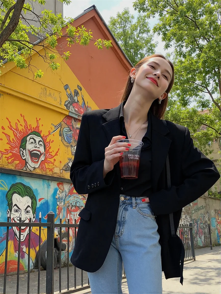 

Женское пальто, женские пиджаки, черно-белые, на молнии, уменьшающие возраст, с мерцающими элементами, в полный рост, удлиненный новый корейский подол, X-длинный ленивый