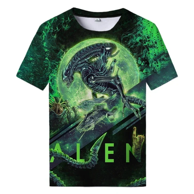 Summer New Alien Art 3D Print T-shirt For Men Clothing Daily Casual T-shirt Horror Alien Movie Graphic Harajuku Tops Tee Shirts