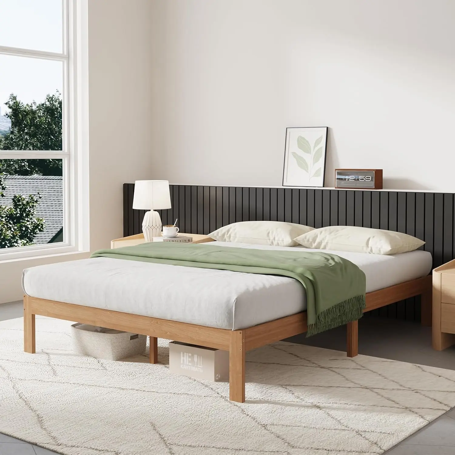 

12 Inch Wooden Full Size Bed Frame,Classic Solid Wood Platform Bed Frame Full Size,Sturdy Wood Slat Support,No Box Spring Needed