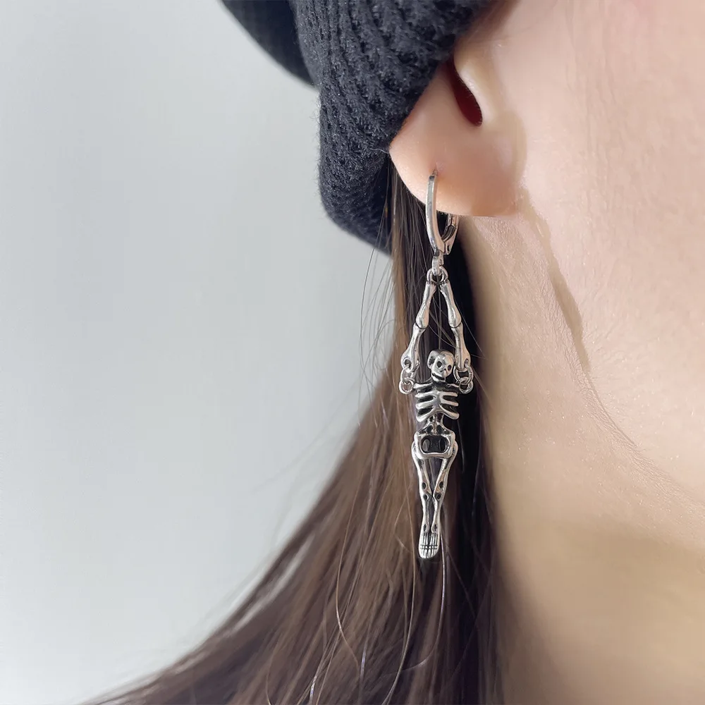 

Ventfille 925 Sterling Silver Skeleton Skull Dangle Earring for Women Gift Halloween Vintage Hip Hop Trend Jewelry Dropshipping