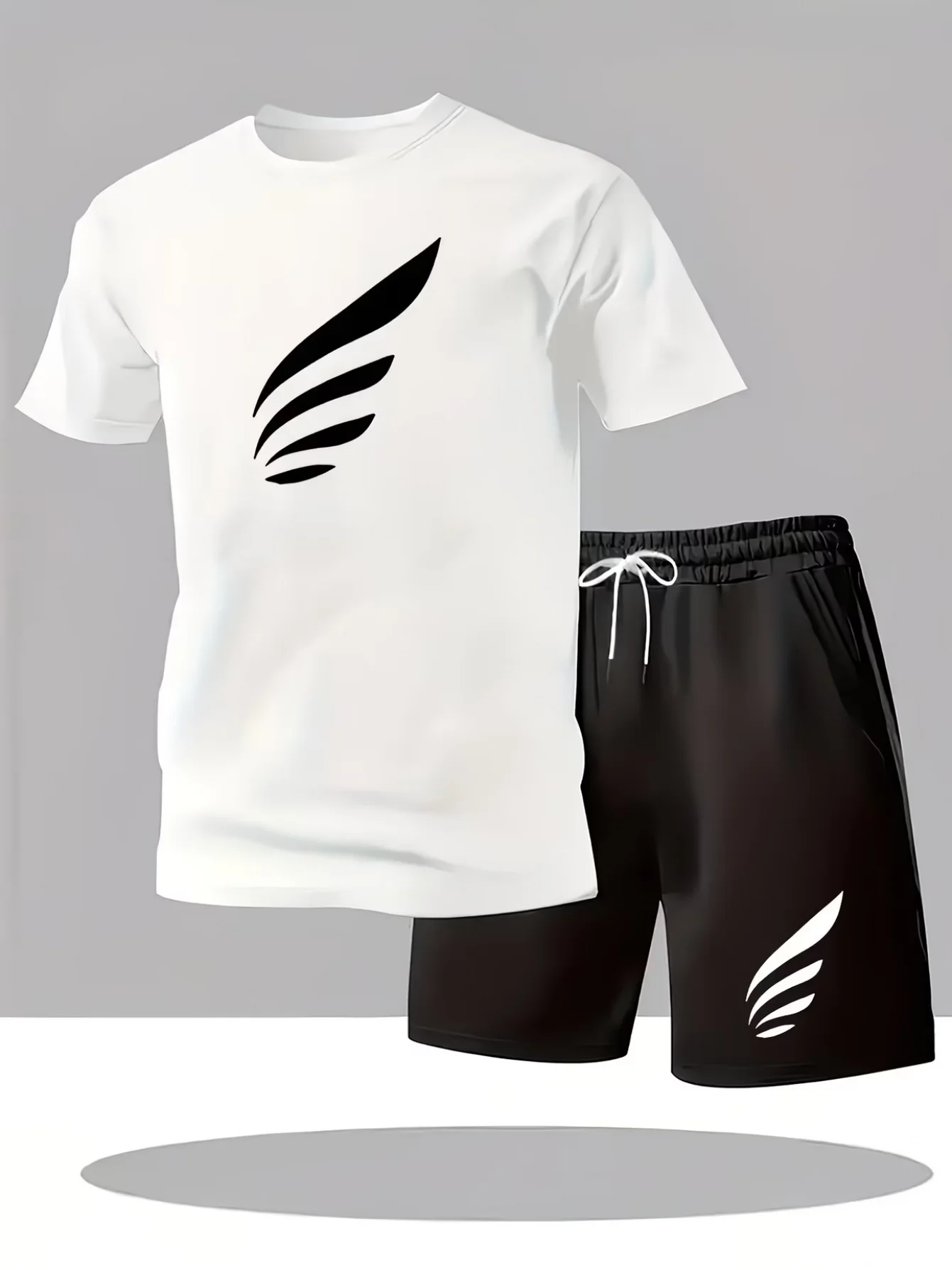 

Мужской летний спортивный костюм, быстросохнущий и прохладный комплект из сетчатой ткани с короткими рукавами и шортами, с принтом в спортивном стиле.