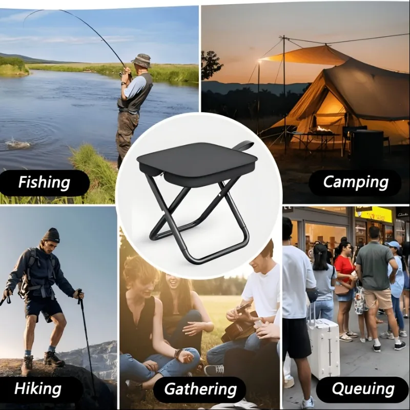 1pcs Folding Camping Stools, Ultra-Compact Portable Chairs with Carrying Bag, Supports Up To 264.55 Lbs, Foldable Stool Suitable