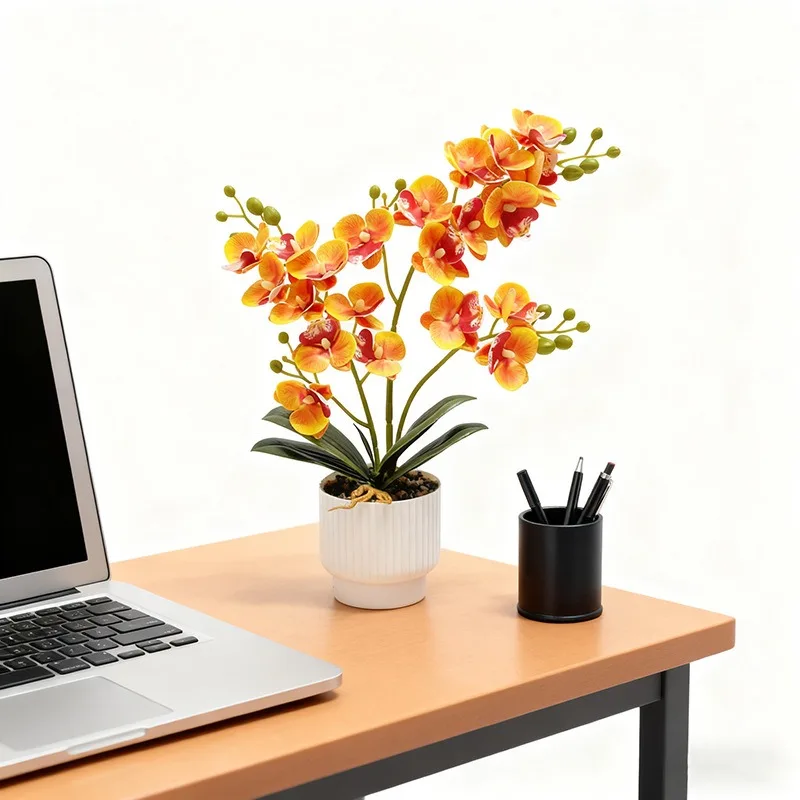 21 plantas en macetas de orquídeas y mariposas, arreglo floral para el hogar, decoración, textura, pegamento, flores falsas, plantas verdes, adorno de bonsái