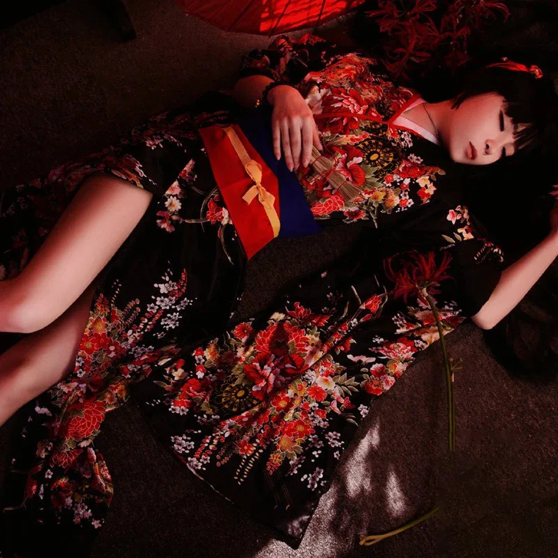 CyAnime Jigoku Shoujo تأثيري Enma Ai زي المرأة كيمونو فستان يوكاتا دعوى الفتيات هالوين كرنفال وتتسابق مع شعر مستعار #4