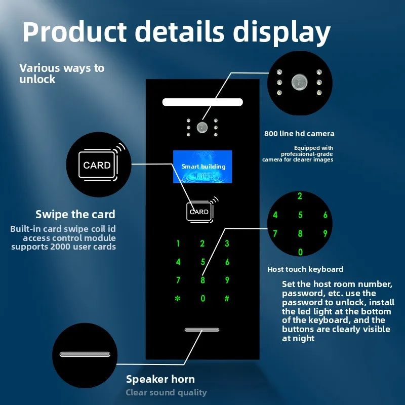 Building intercom system Community unit high definition video intercom card access control facial recognition remote video doorb