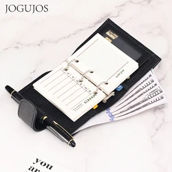 JOGUJOS Genuine Cow Leather A9 Size Planner 3 Hole Mini Ring Notebook with 19MM Ring Organizer Wallet Card Holder Diary