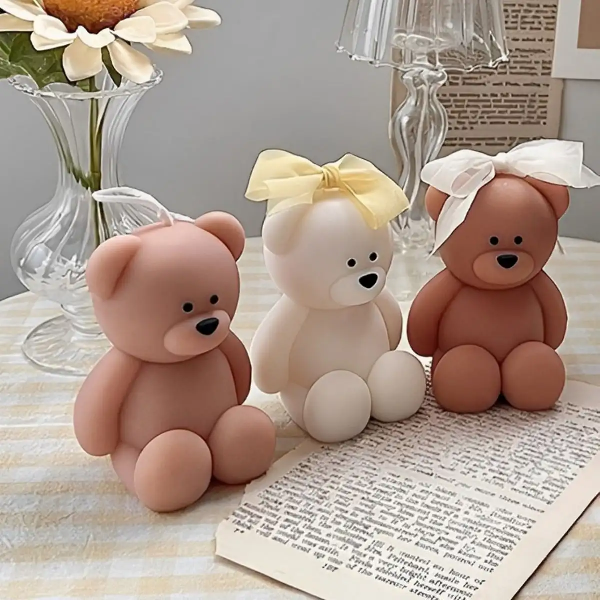 3D Cute Cartoon Bear Silicone Candle Mold Diy Handmade Soap Plaster Ice Cube Baking Molud Birthday Party Wedding Gift Making Kit