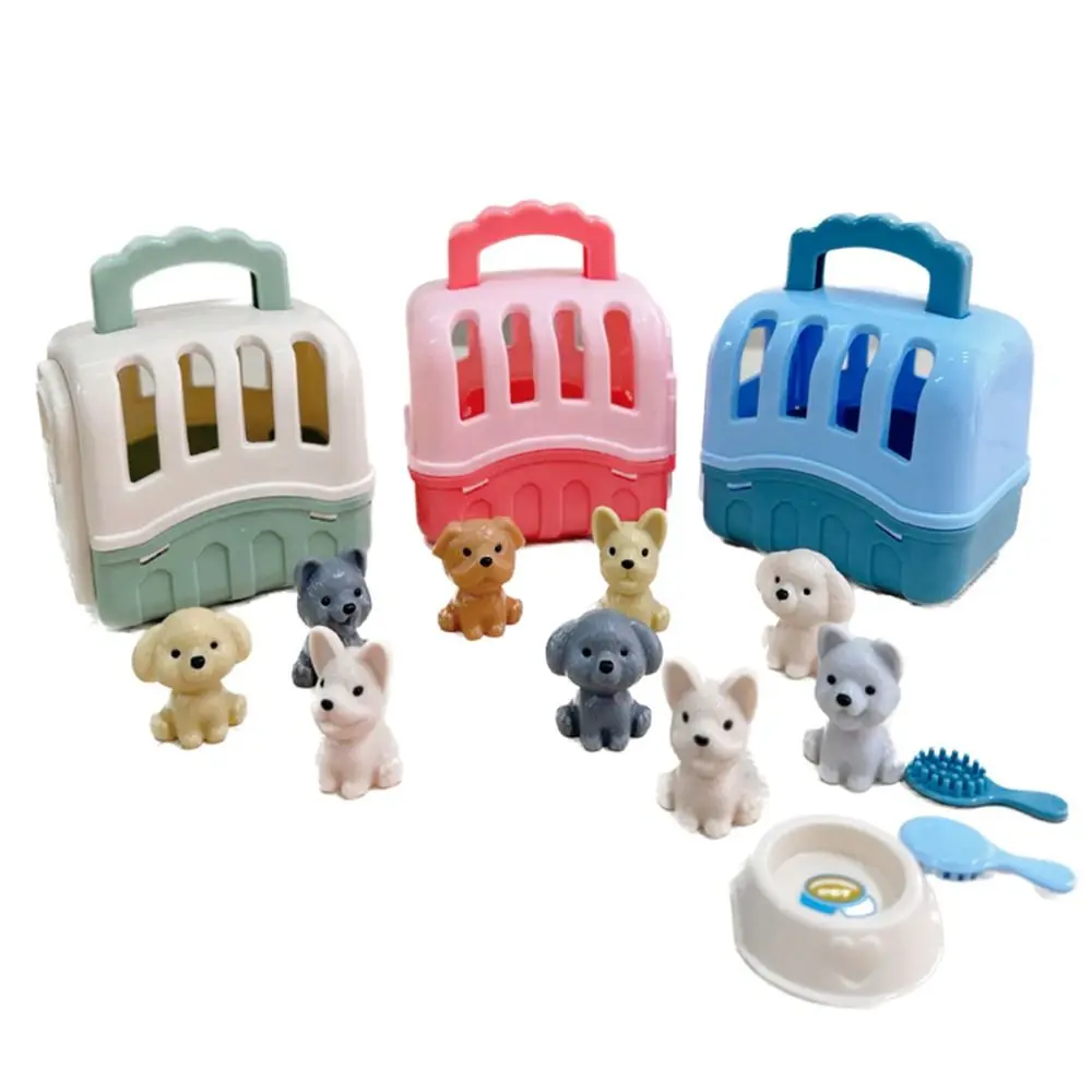 Playing House Pet Basket Dog Doll Set Family Toys Scene Playing Dog Dollhouse Toy Cartoon Miniature Dog Cage Toys Children