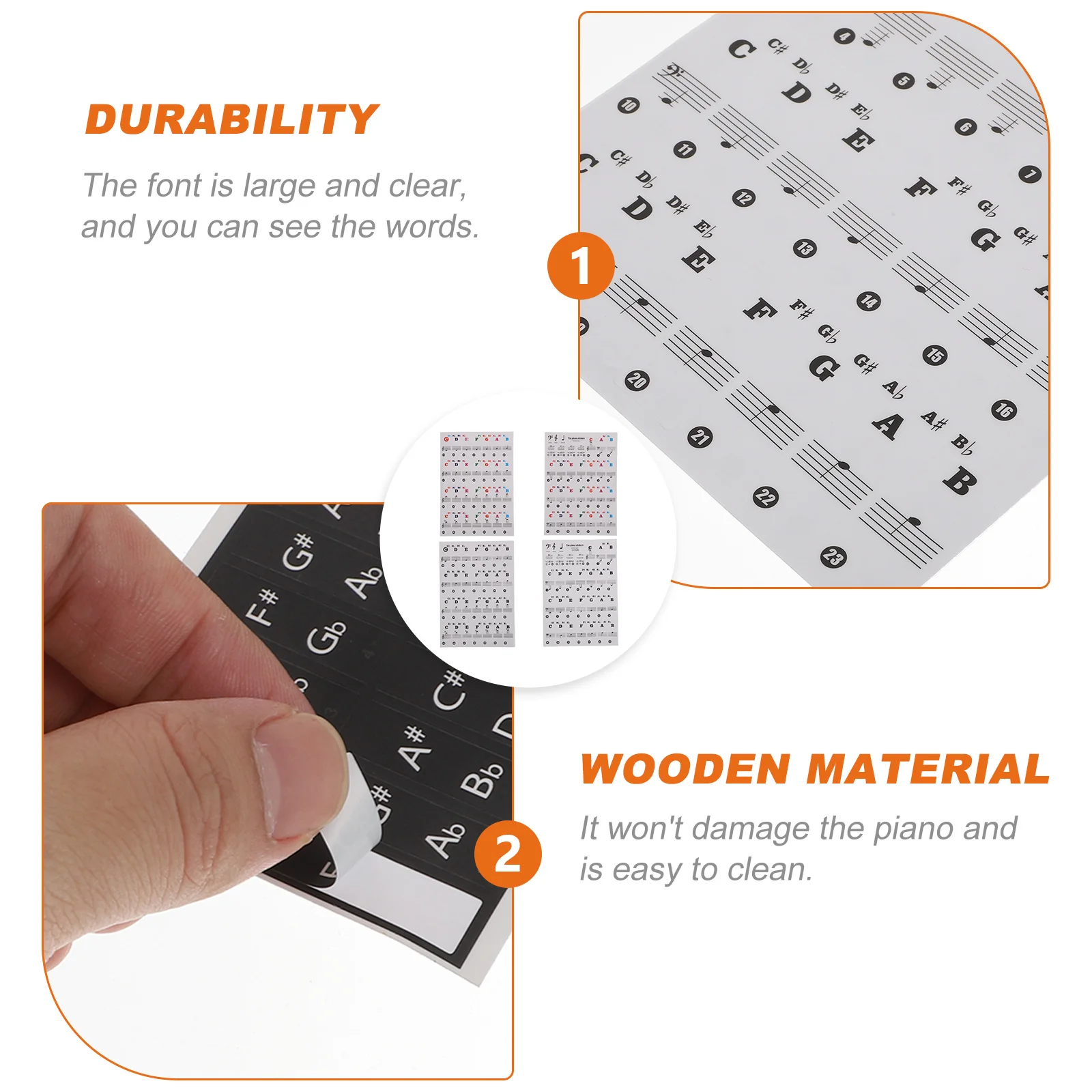 

2Pcs Piano Keyboard Stickers Large Font Clear Letters Durable PVC Safe for Beginners Recognition Notation Learning Introductory