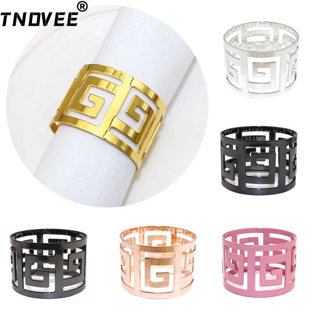 

6Pcs/Set Gold Silver Hollow Out Napkin Rings Holders for Wedding Christmas Thanksgiving Party Dinner Table Decoration ERM03