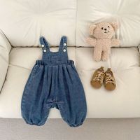 Summer new 0-3 year old baby clothing, boys' baby girl jumpsuit, fashionable denim long crawling pants