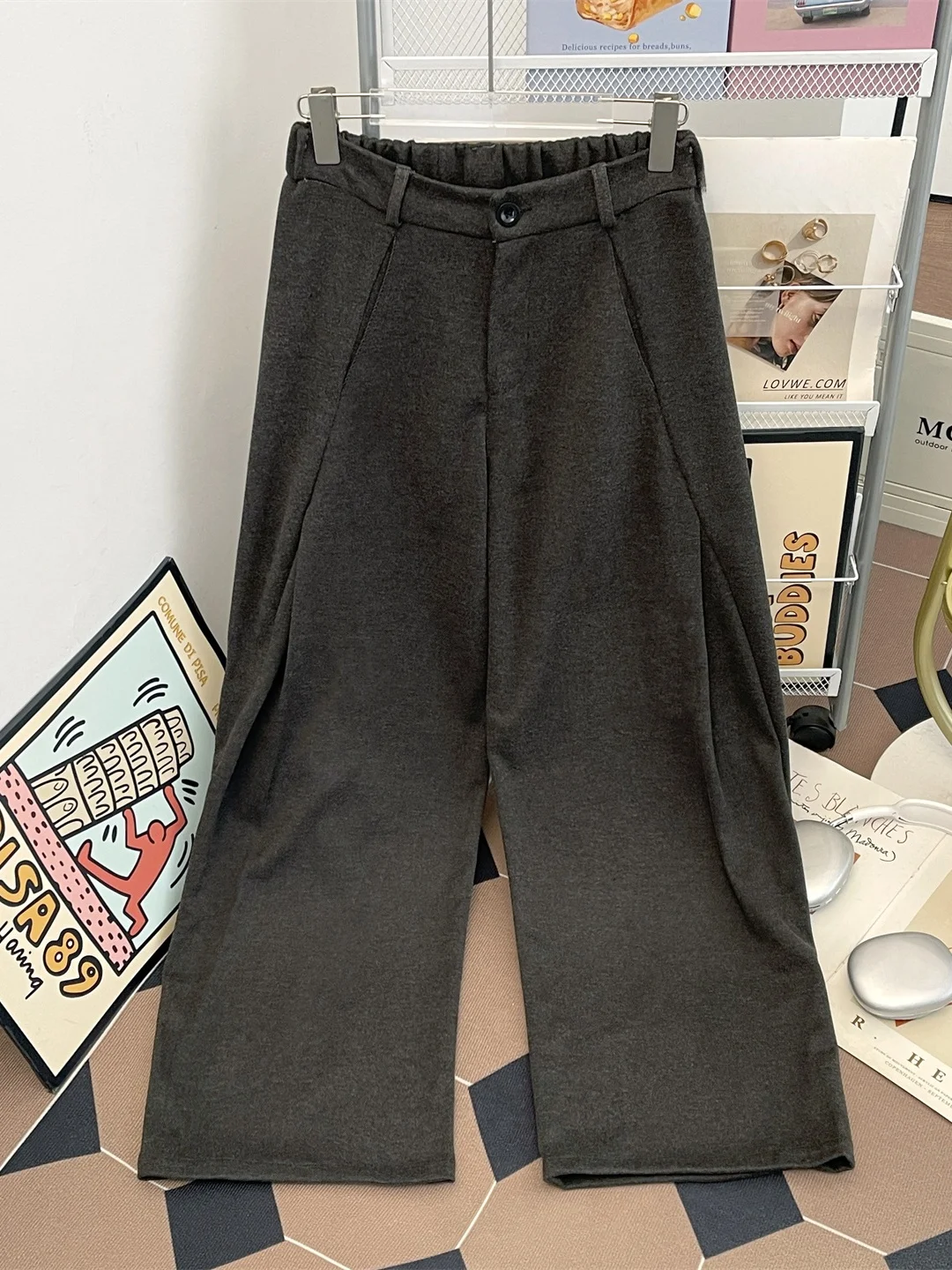 

American Sle Pleated Casual Pants Men Women Winter Trend Loose Wide Leg Pants Japanese Thiened Couple Woolen Floor-Length...