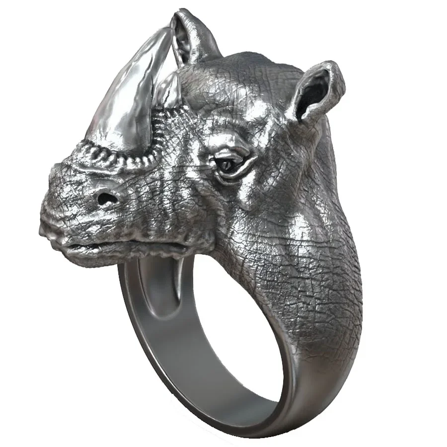 

26g 3D Full Of Power Wild Rhinoceros African Savannah Animal Mens Customized 925 Solid Sterling Silver Black Gold Ring Many Size