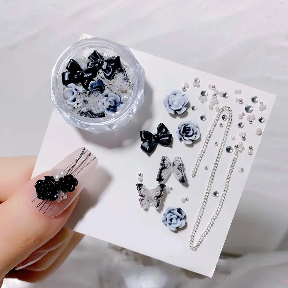 1 Box Manicure Bow Stylish Creative Shape Nail Art Decor Nail Camellia Bows Mix Chain Manicure Charm Household Supply