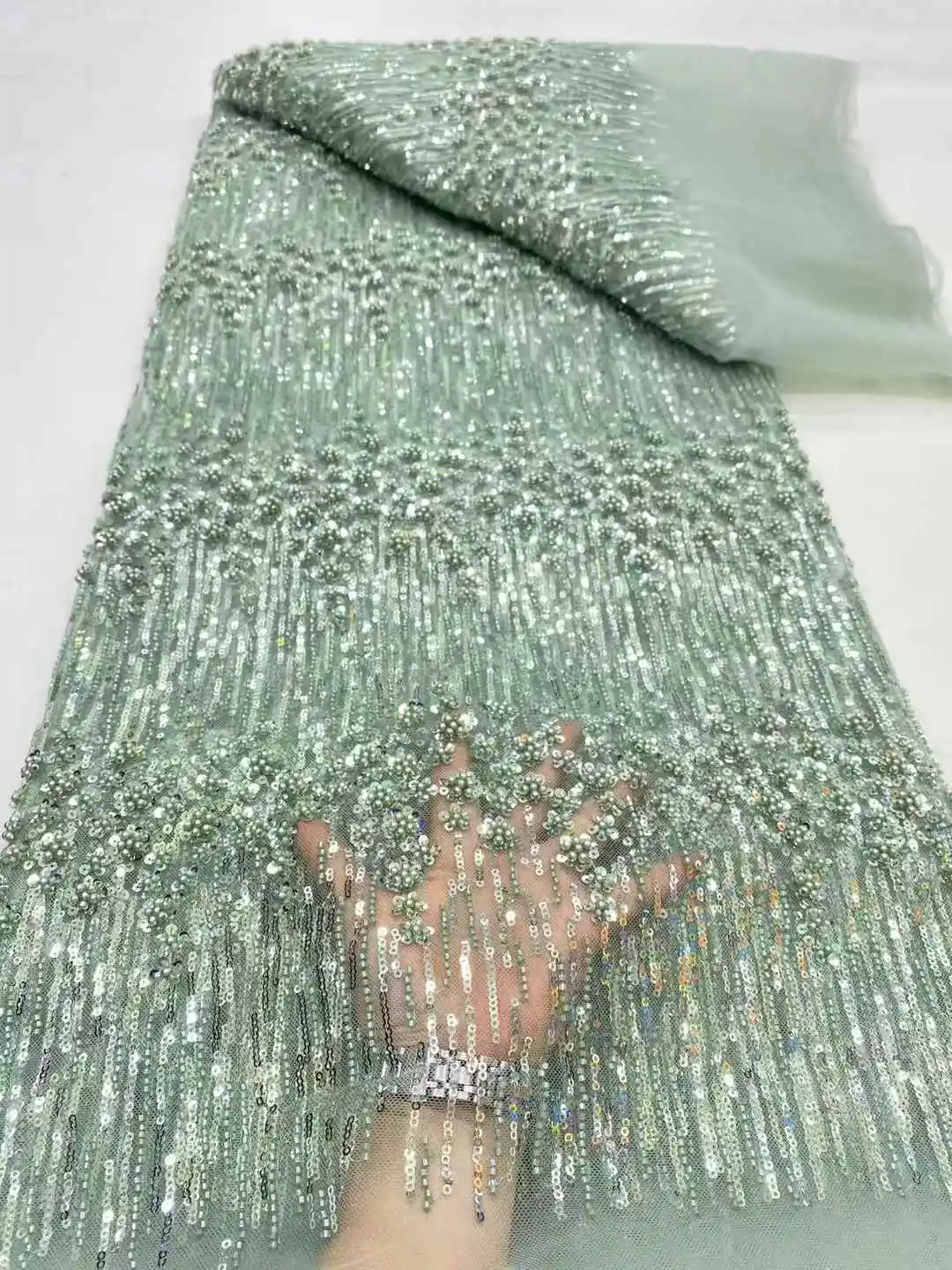 African Mesh Lace Fabric With Sequins Nigerian Lace Fabric French Tulle Lace Fabric For Wedding Party Dress Sewing -DP