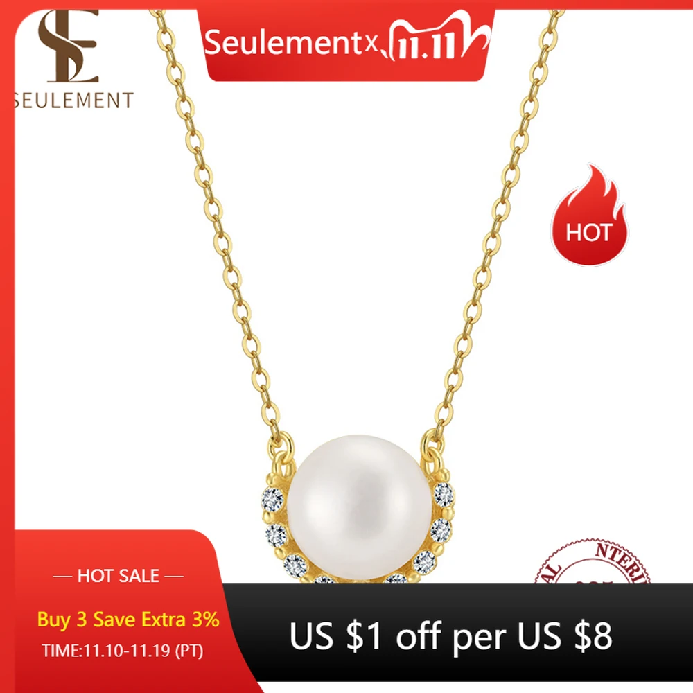

Seulement Sterling Silver 925 Freshwater Pearl Necklace 7.5-8MM Natural Bread Bead Pendant Necklaces Simple Luxury Jewelry