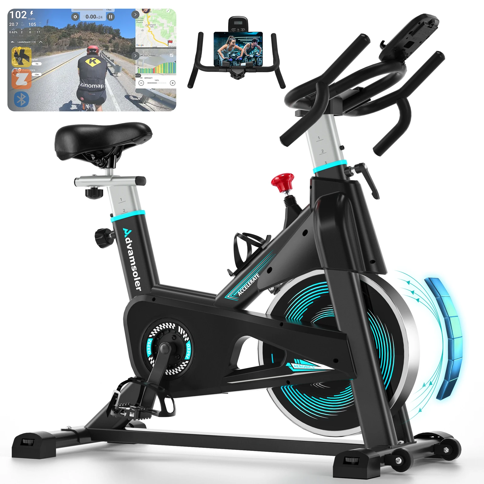 Wenoker Heimtrainer Fahrrad mit Verstellbarem Widerstand, Leises Hometrainer Fahrrad mit Verbessertem LED-Monitor, Tablet-Halter, Indoor Cycling Bike für Kardiotraining zu Hause, Eigener App, Bis