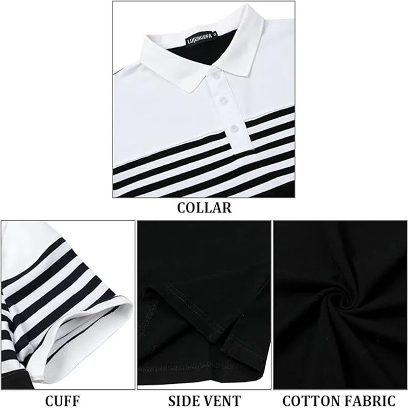 2024 Summer Men\'s Striped Short sleeved POLO Shirt Slim Fit Flip Collar Simple and Fashionable