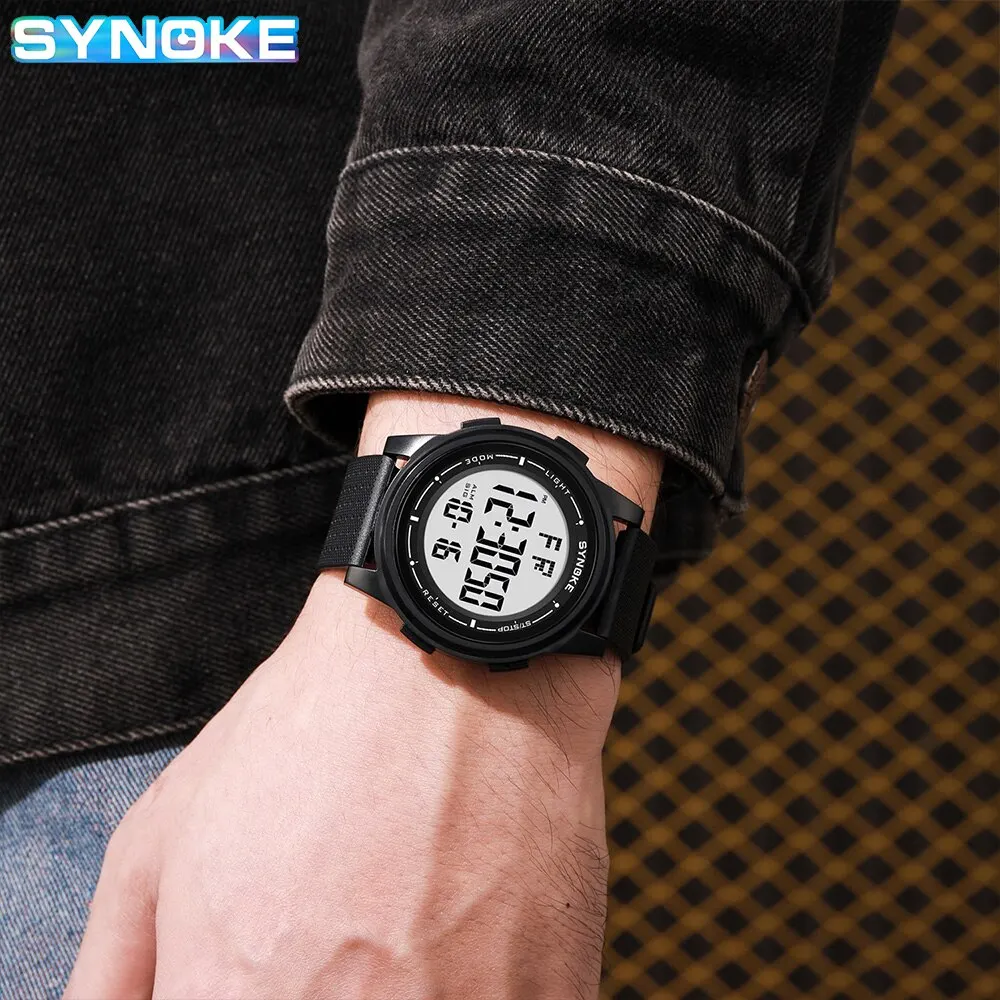 SYNOKE Men Outdoor Sports Multifunctional Waterproof Thin Design Large Screen Display Luminous LED Digital For Men Fashion