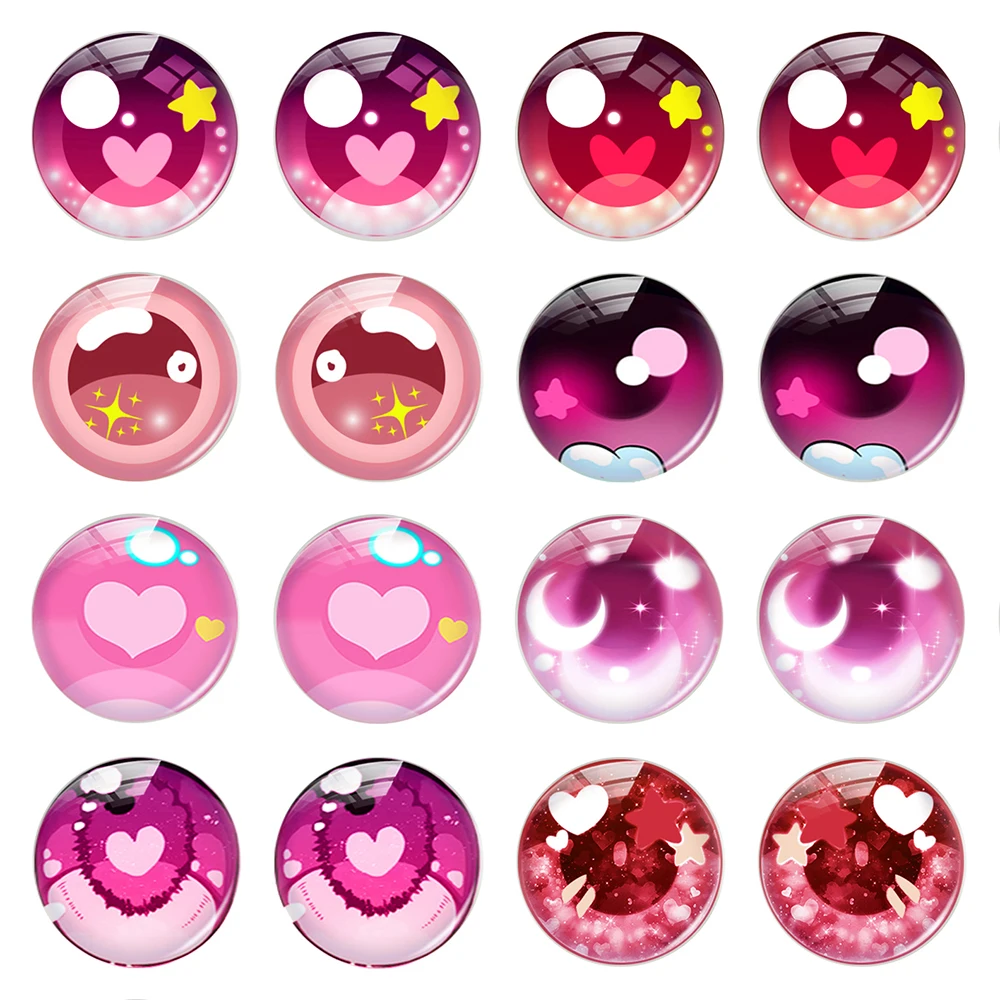 5pairs/lot Round Pink Heart Eye Pupils Photo Glass Cabochon Cartoon Doll Toys Crystal Flatback Demo Cameo Diy Jewelry Making