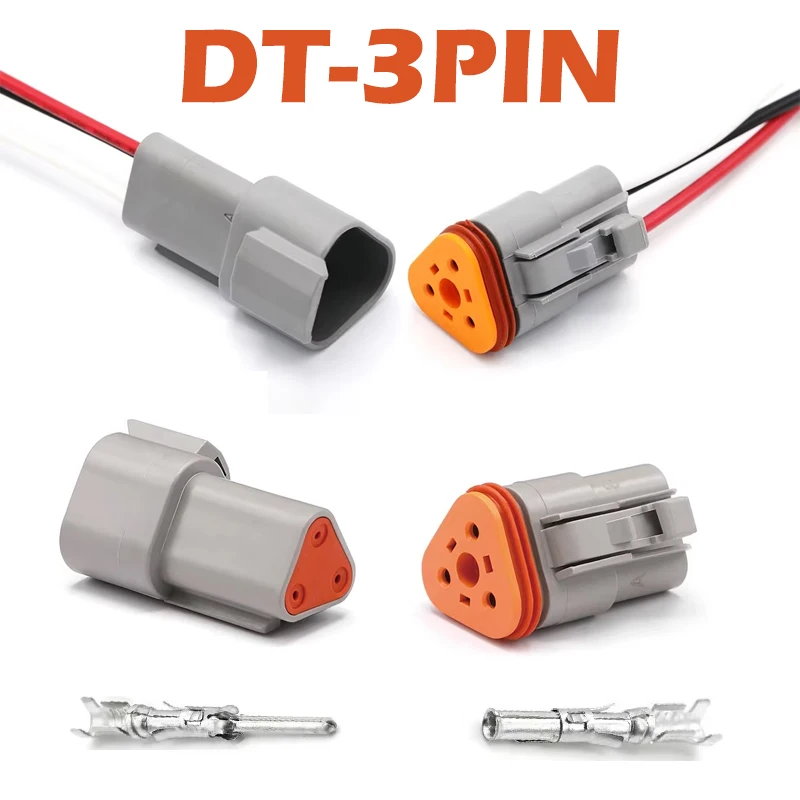 5/10/100 Sets 3 Pin Way Deutsch DT04-3P DT06-3S Waterproof Electrical Wire Connector 16-22 AWG DT Series Connector Male Female