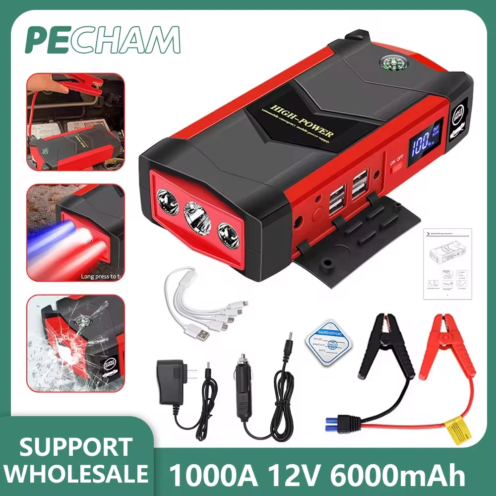 New 1000A Car Jump Starter 6000mAh Power Bank Petrol Diesel Car Battery Charger Starting for Auto Battery Booster To Start Car