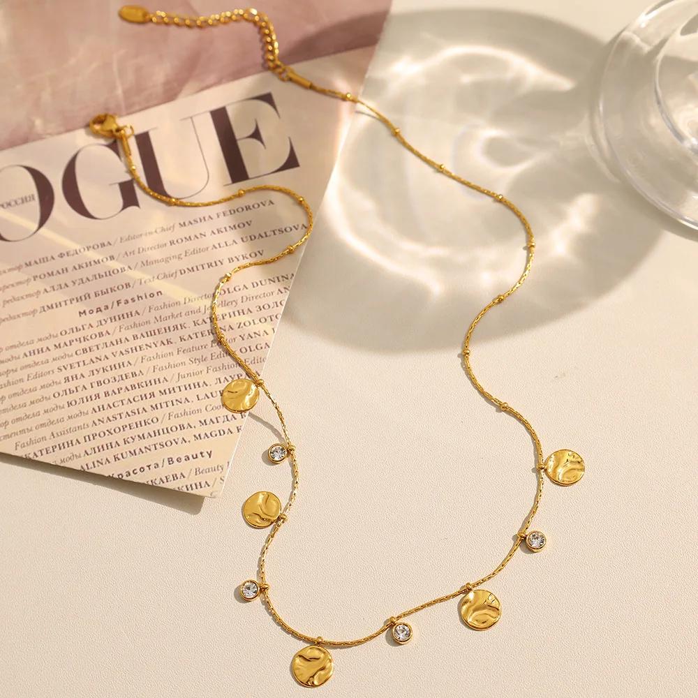 Keen-on exquisito Collar de cadena de gota redonda de diamantes de imitación resistente al agua Collar de temperamento de acero inoxidable accesorios de joyería