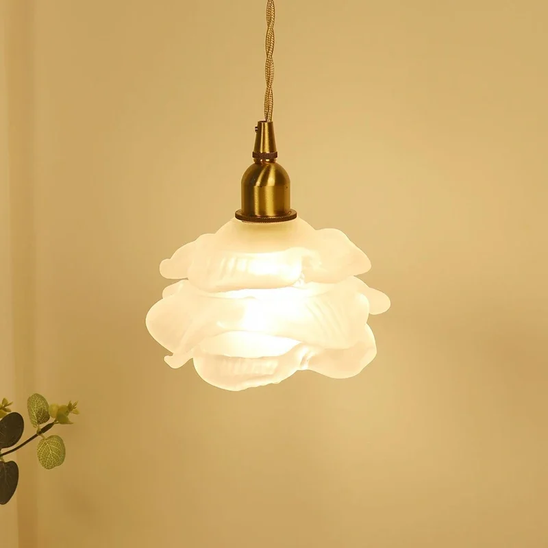 Artistic Style Modern Flower Glass Bedroom Bedside Dining Room Small chandelier Lighting Atmosphere Lamp rose Glass Lamp E14