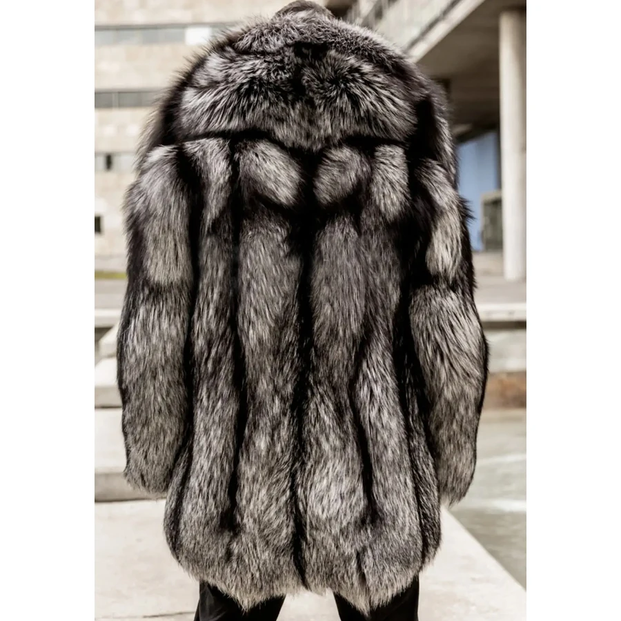 Mens Fur Jacket Real Fur Coats Natural Fox Fur Coats Winter Sliver Fox Fur Clothing Luxury Fashion Full Skin Outerwear