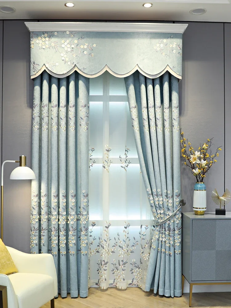 Customized European Living Room Chenille Embossed Curtain Finished High-grade Atmosphere Bedroom Modern Minimalist Wind Flooring