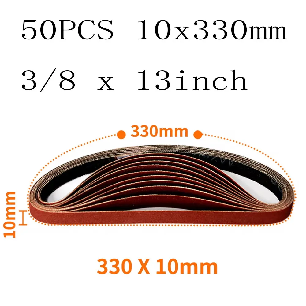 50PCS 330*10mm Sanding Belts 40-P1000 Assorted Grits 3/8