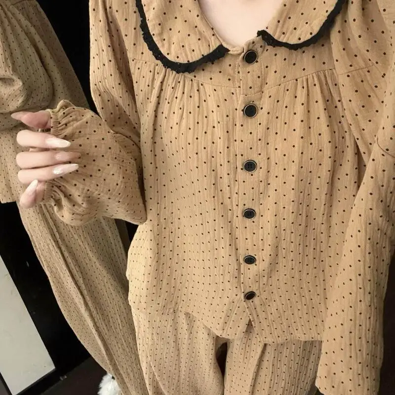 Fashionable and Fresh Women's Long Sleeved Long Pants Pajamas Spring New Cute and Sweet Girl Set Comfortable Student Home Clothe