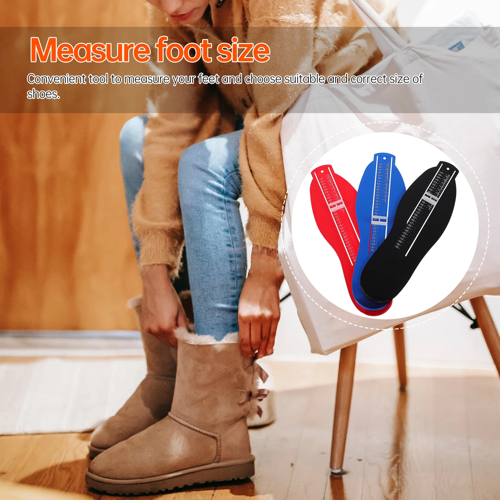 

3pcs Measuring Ruler for Adults Teenagers Plastic Feet Measuring Ruler Sole Gauge Lightweight Durable Red Black Blue Colors