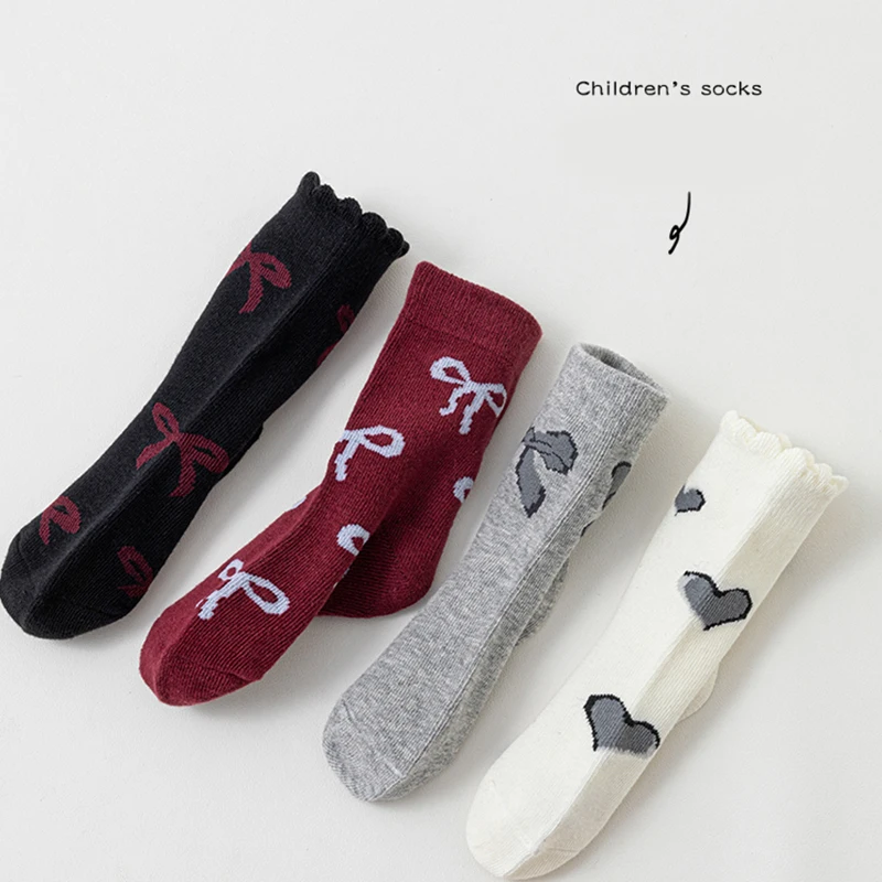 مجموعة من 4 أزواج من جوارب الكاحل للأطفال بربطة عنق لطيفة من القطن على الطراز الكوري جوارب فتاة الأميرة الحلوة #3