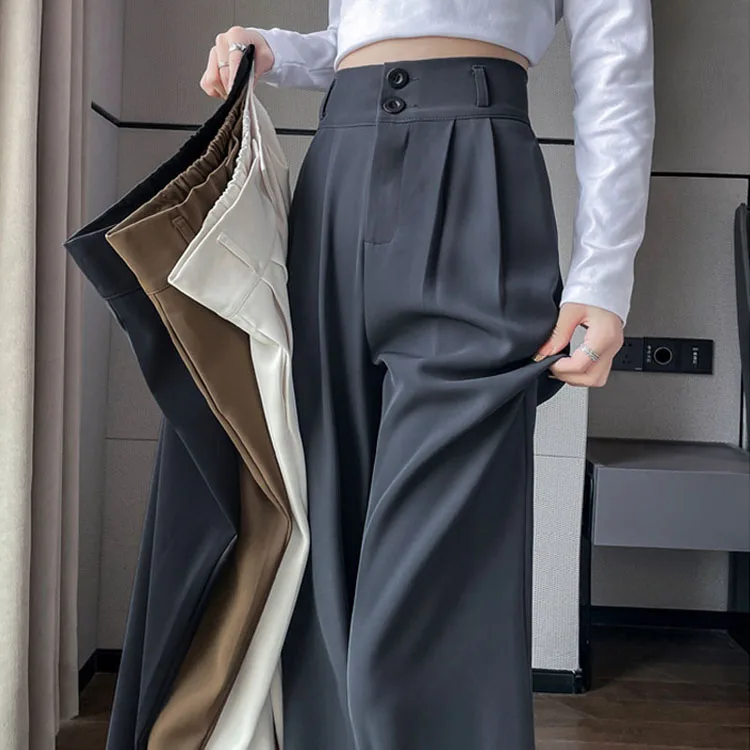 Frauen Lose Frühling Sommer 2024, Neue Hohe Taille Breite Beine Dünne Beiläufige Hosen Koreanische Mode-Trend Weiblichen Anzug Gerade Hosen – Detail 1