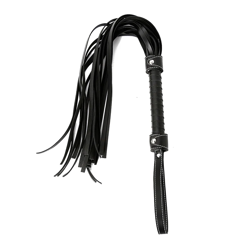 62cm 리벳 인레이 핸들 블랙 PU 가죽 느슨한 채찍 말 채찍 승마 작물 Flogger 패들 슬래퍼 말 훈련 Dressage Whips