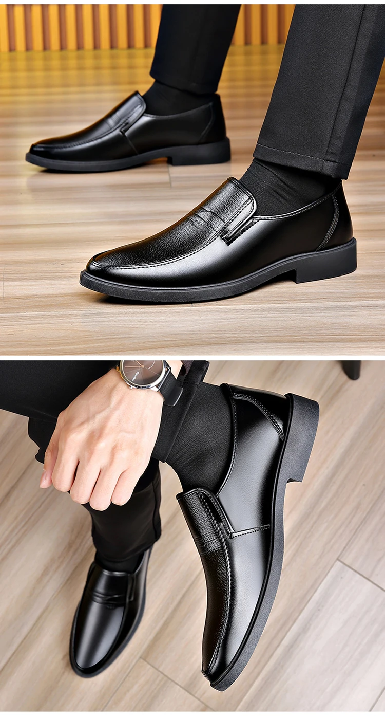 Herren-Slipper aus Leder in Schwarz, runde Zehenpartie, formelle Loafer, weiche Sohle, Büro- und Arbeitsschuhe für den täglichen Gebrauch. – Detail 4