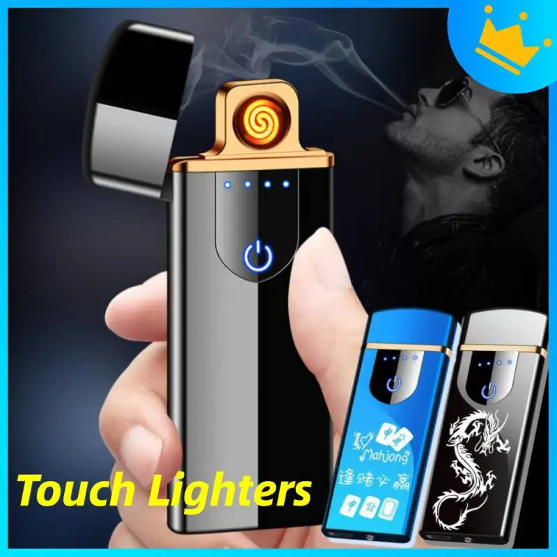 Stylish USB Rechargeable Electric Lighter Cool Windproof Dual ARC Plasma Lighters for Men Outdoor Camping Gadgets Fire Starter