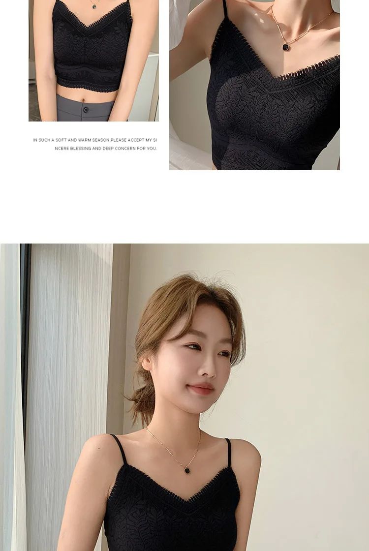 Die neue Damen-Spitzenweste mit nahtlosem kleinen Neckholder, Wickelbrust, nahtlose Unterwäsche, eine Tasse, rutschfester BH, Y2k-Top, Tank-Top, Neckholder – Detail 19