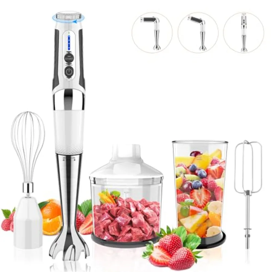 

Cordless Immersion Blender 4-in-1 Rechargeable Electric Hand Blender 21-Speeds 3-Angle Adjustable with 700ml Chopper Beaker Egg