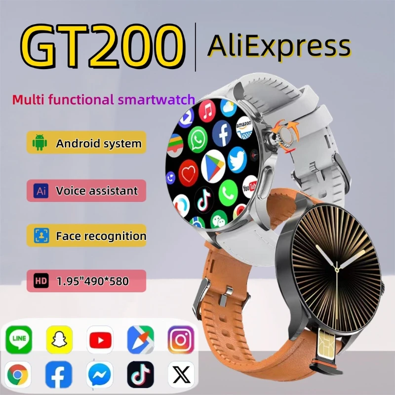 

GT200 новые умные часы для взрослых, разрешение 1,95 дюйма, 750*750 hdn, телескопическая вращающаяся камера, Android 10,0, сенсорный экран Amoled 1,95 дюйма