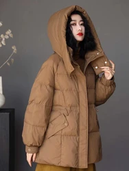 Puffer Jacket Women Winter New Outerwears Korean Simple Solid Drawstring Down Jackets Thick Loose Warm Hooded Women's Parker