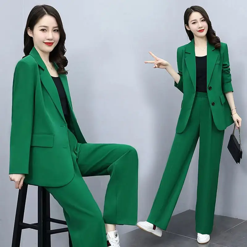 Women\'s Set 2023 Spring and Autumn New Korean Version Small Fragrant Suit Professional Royal Sister Wide Leg Pants Two Piece Set