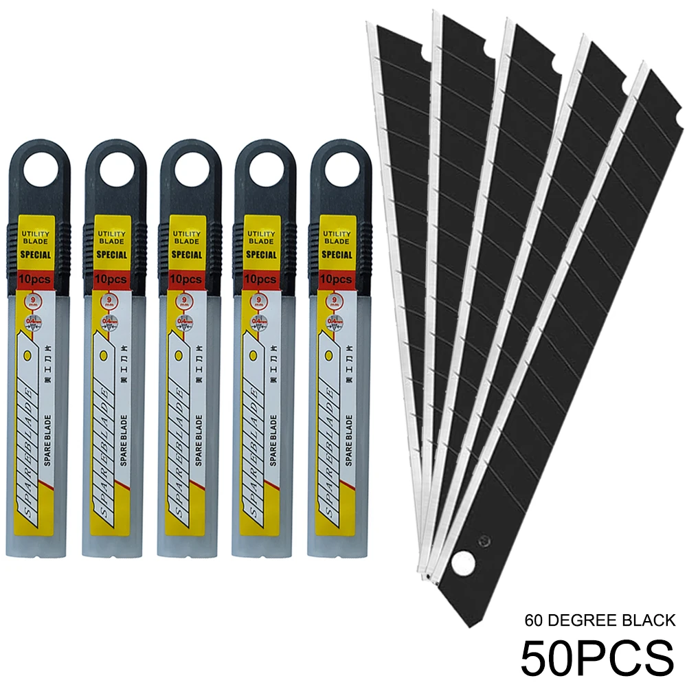 

50pcs Snap Off Knife Spare Blades Carbon Steel 30 Degree 9mm Blade for Art Knife Car Wrap Vinyl Film Sticker Cutting Tool E03