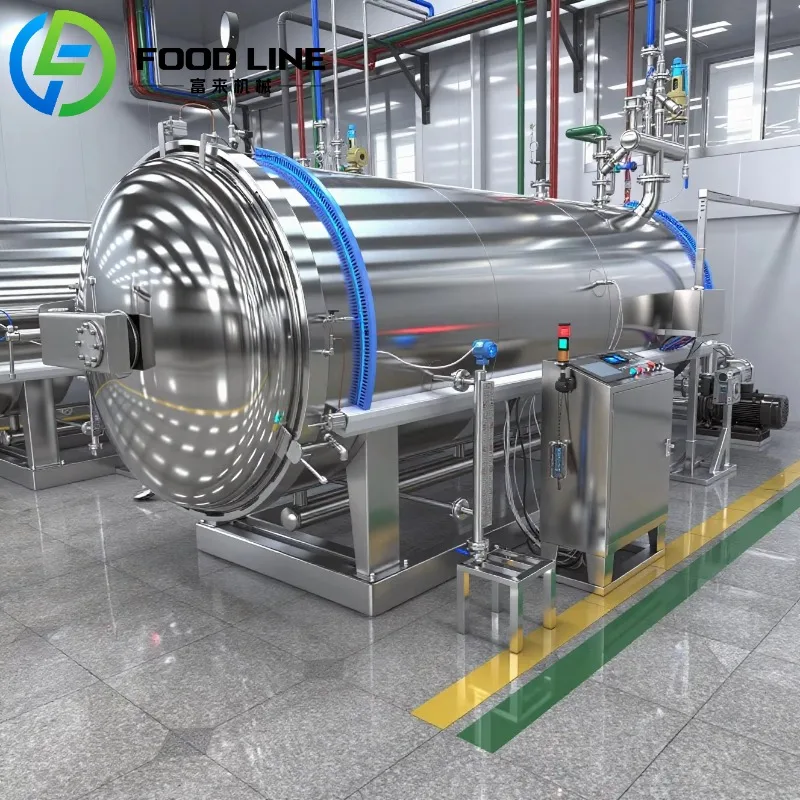 Estribo de esterilizador de latas industriales para latas de hojalata/carne/fruta/pronto para comer - Tipo de inmersión en agua y vapor